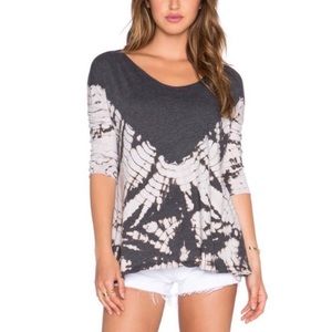 We The Free "Coastal" Tie Dye Oversize Swing Top in Grey & White. Free People